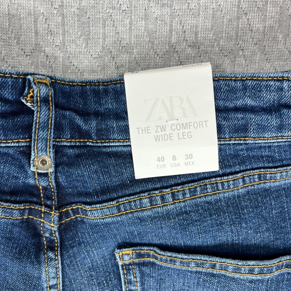 New Zara baggy Wide Leg Bootcut Jeans Women 8/32x33 Blue High Rise Flare Y2K 90s - Picture 13 of 13